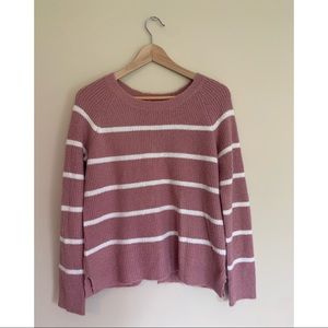 Pink and white striped sweater with braided back